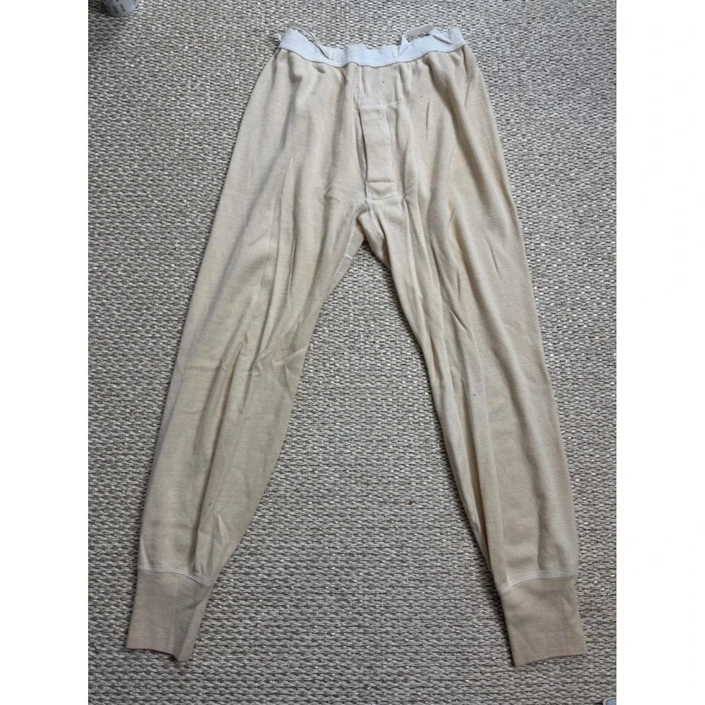 Vintage US military Long Johns Set Cream Wool Cotton Thermal Henley Pants M